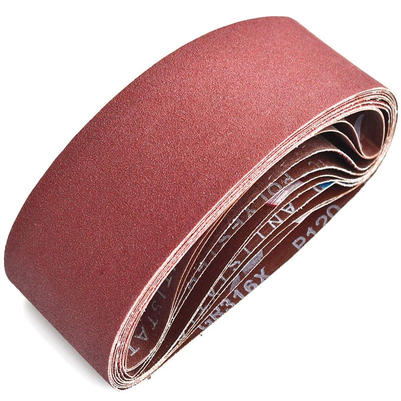 Aiyard 4 x 21 Inch Aluminum Oxide Sanding Belts, 2 Each of 40/80/120/150/240/400 Assorted Grits Abrasive Belts for Belt Sander, 12-Pack - Image 1